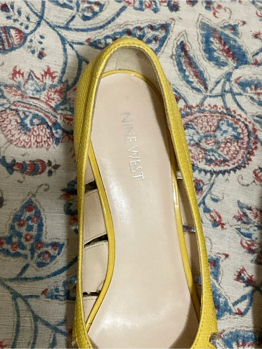 Nine West Yellow Textured Cork Wedge Peep-Toe Heels